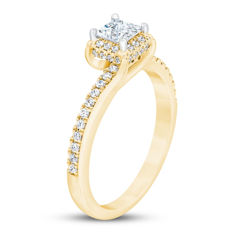 Diamond Engagement Ring 3/4 ct tw Princess & Round Yellow Gold Plated