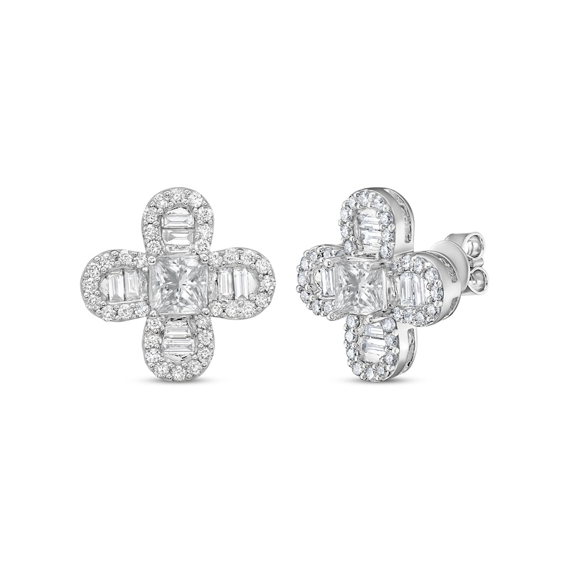 Princess-Cut Diamond Clover Stud Earrings 2 ct tw White Gold Plated