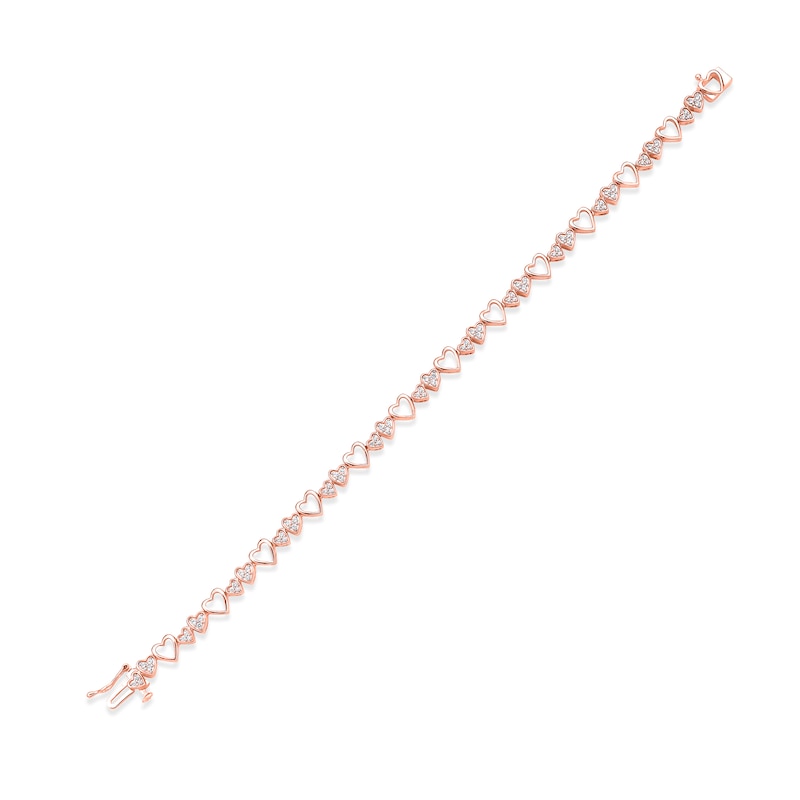 Diamond Heart Link Bracelet 1/2 ct tw Round-cut Rose Gold Plated 7"