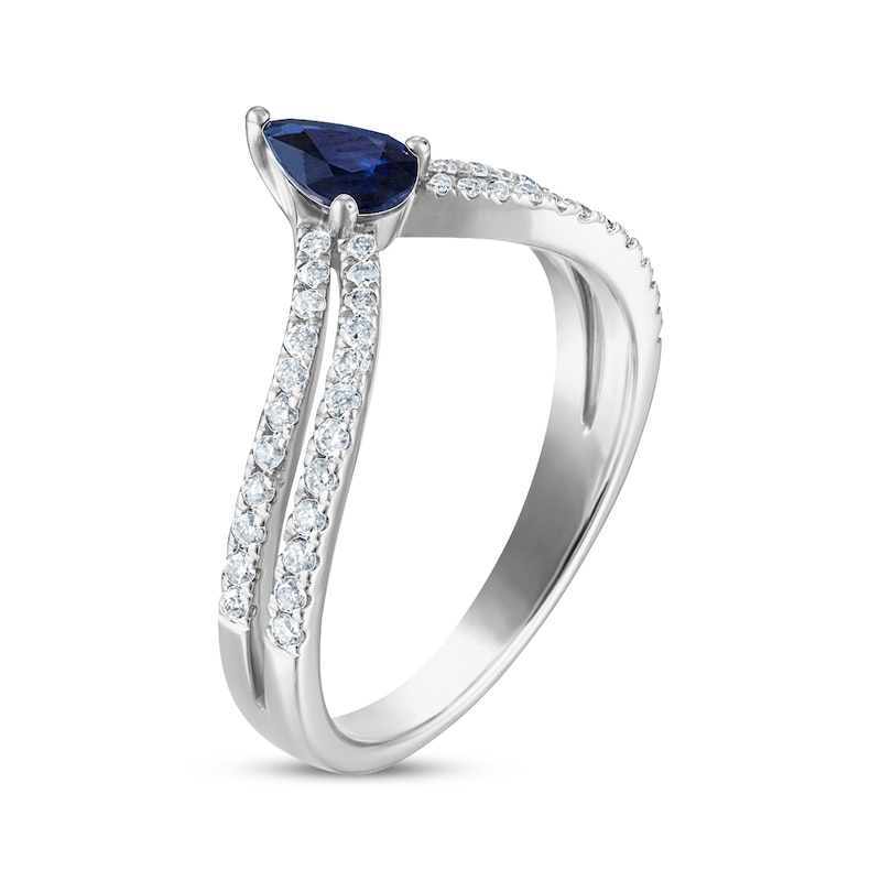 Blue Sapphire & Diamond Chevron Anniversary Band 1/4 ct tw Pear & Round-cut White Gold Plated