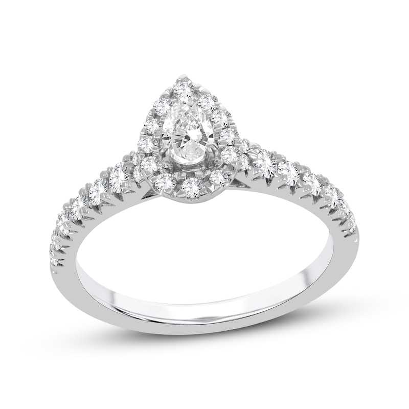 Pear-Shaped Diamond Halo Engagement Ring 3/4 ct tw White Gold Plated