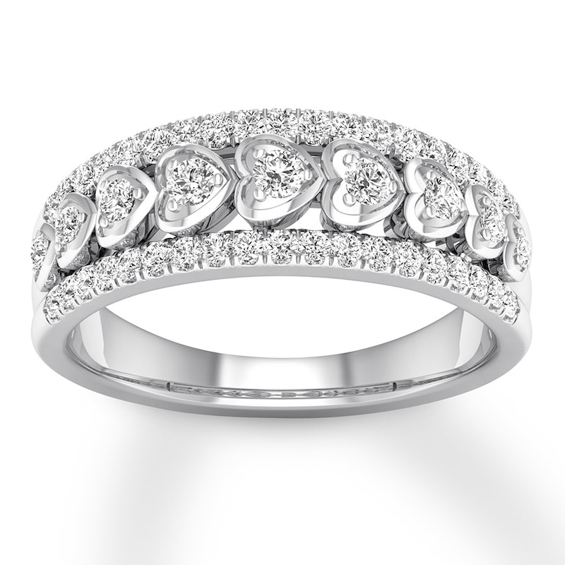 Diamond Heart Anniversary Band 1/2 ct tw Round White Gold Plated