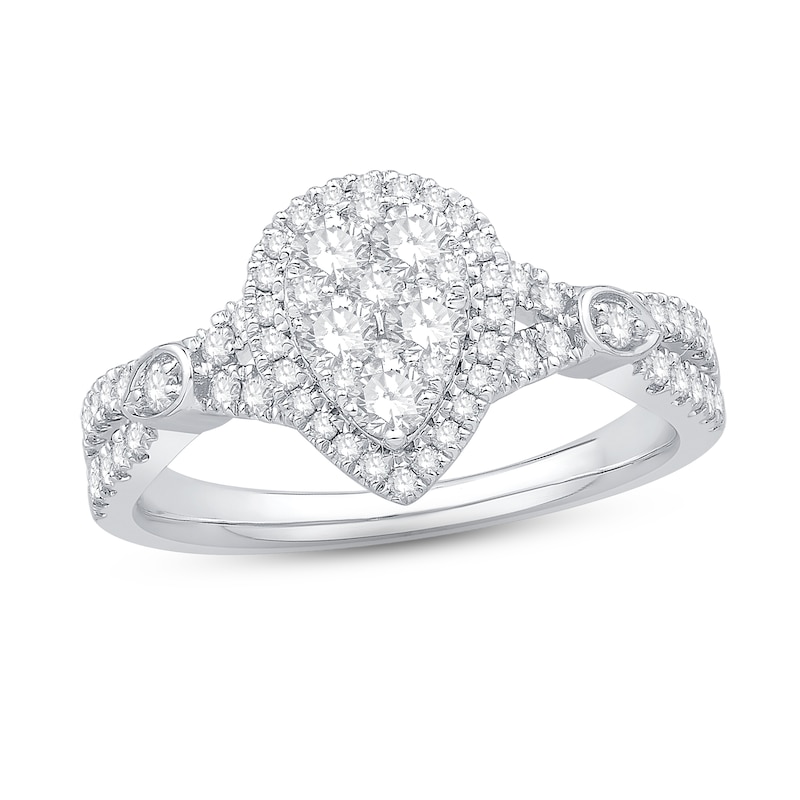 Gender Neutral Multi-Diamond Engagement Ring 3/4 ct tw Round-cut White Gold Plated