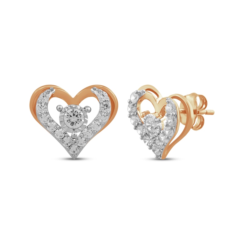 Diamond Open Heart Stud Earrings 1 ct tw Rose Gold Plated