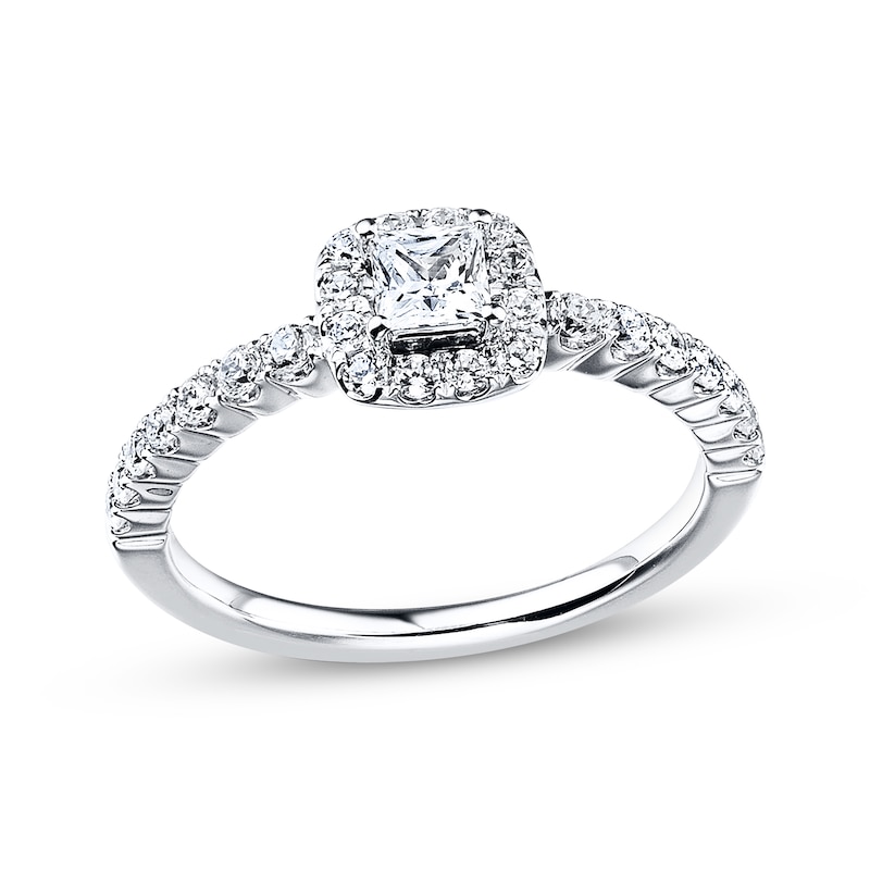 Diamond Engagement Ring 5/8 ct tw Princess/Round White Gold Plated