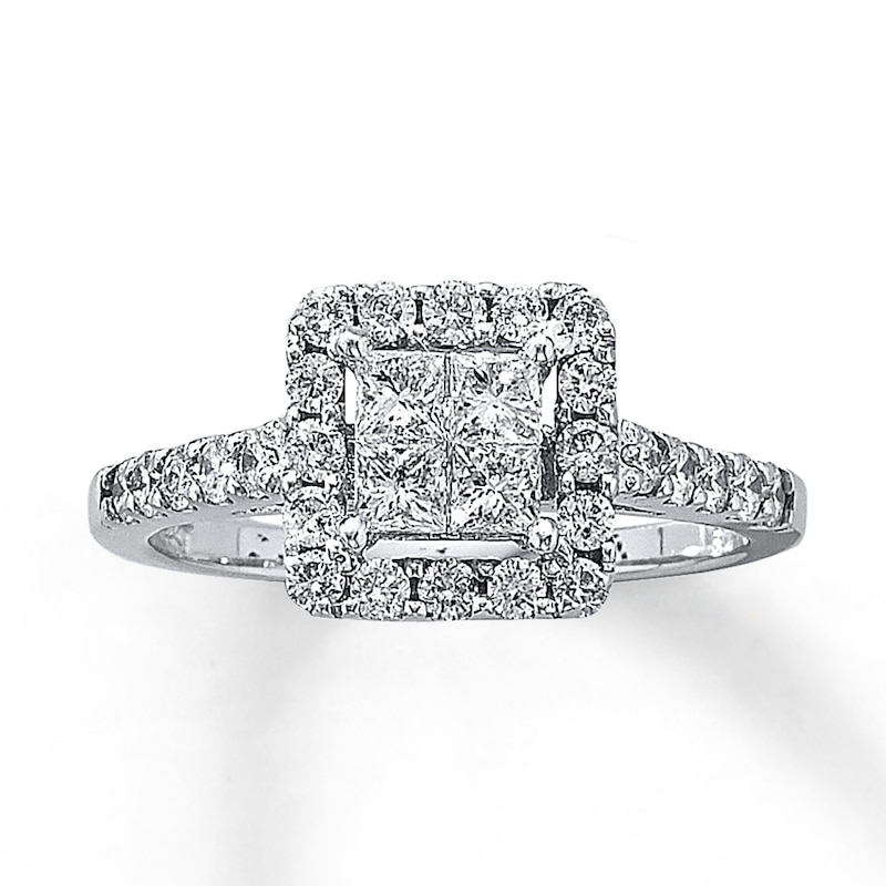 Diamond Engagement Ring 1 ct tw Princess & Round-cut White Gold Plated