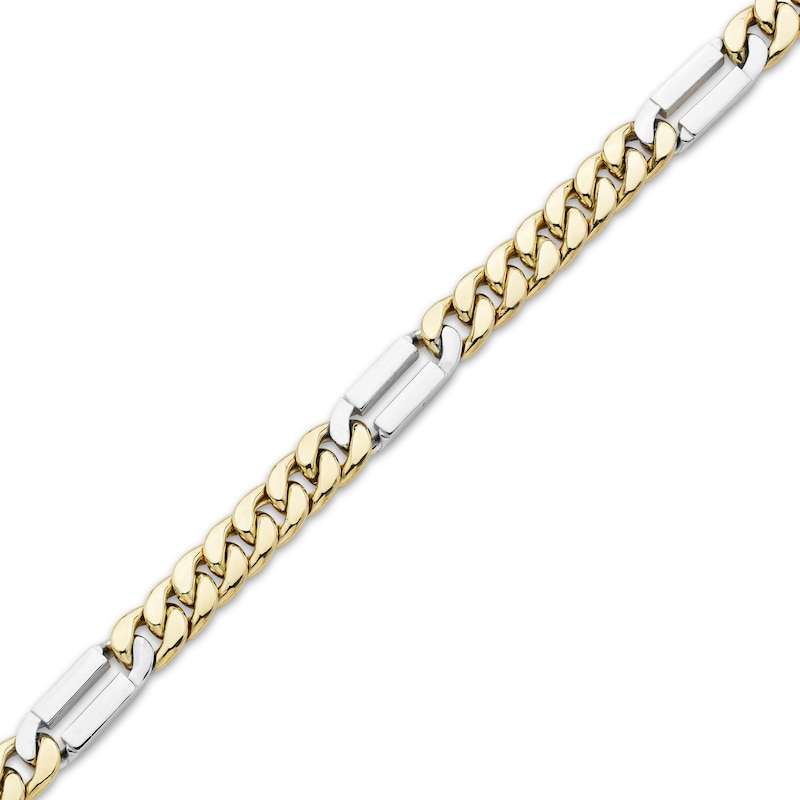 Semi-Solid Curb Chain Station Necklace Two-Tone Gold Plated 22"