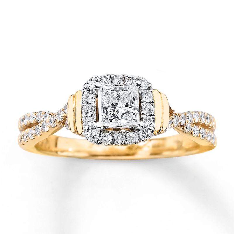 Diamond Engagement Ring 3/4 ct tw Princess & Round-cut Gold Plated