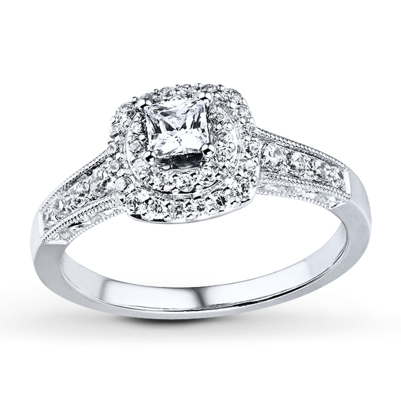 Diamond Ring 5/8 ct tw White Gold Plated