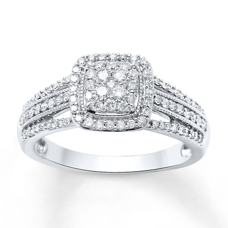 Ring 1/2 ct tw Diamonds White Gold Plated