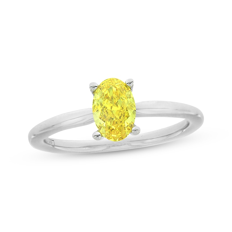 Lab-Created Diamonds by Oval-Cut Yellow Solitaire Ring 1 ct tw White Gold Plated