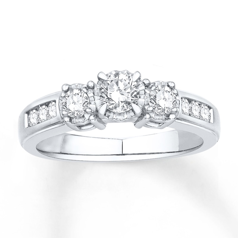 Three-Stone Ring 5/8 ct tw Diamonds White Gold Plated