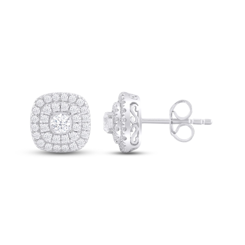 Lab-Created Diamonds by Cushion Stud Earrings 1-1/2 ct tw Round-cut White Gold Plated