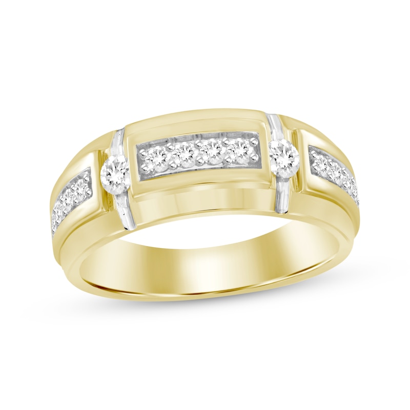 Men's Diamond Grooved Wedding Band 1/2 ct tw Yellow Gold Plated