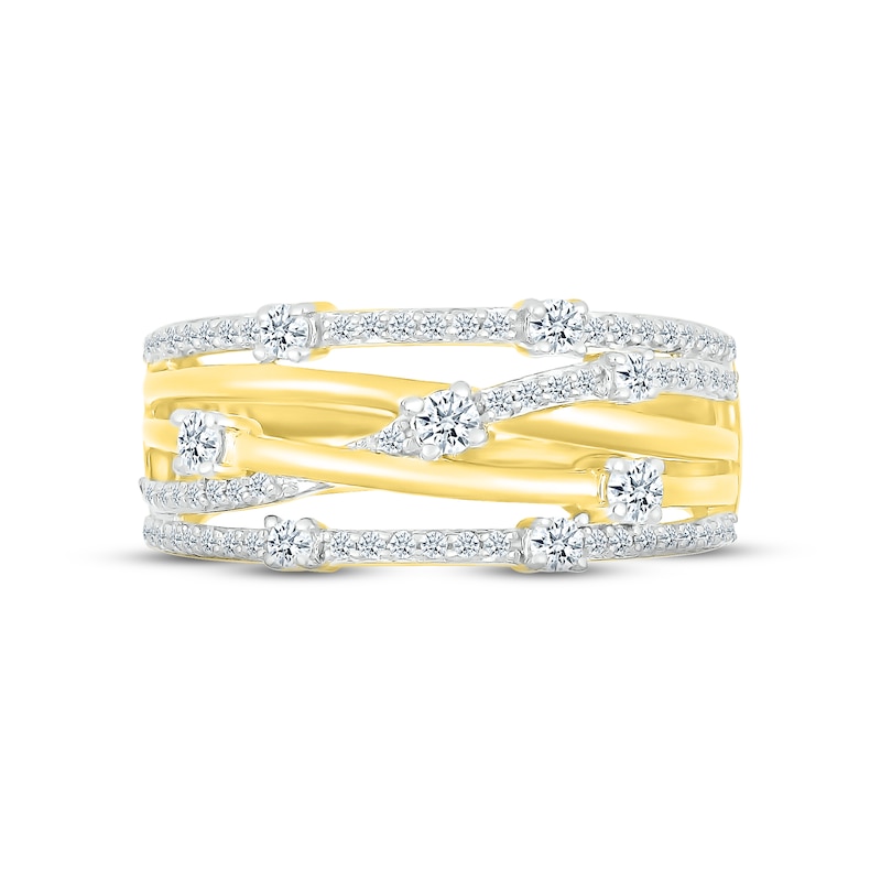 Diamond Crisscross Ring 1/2 ct tw Round-cut Yellow Gold Plated