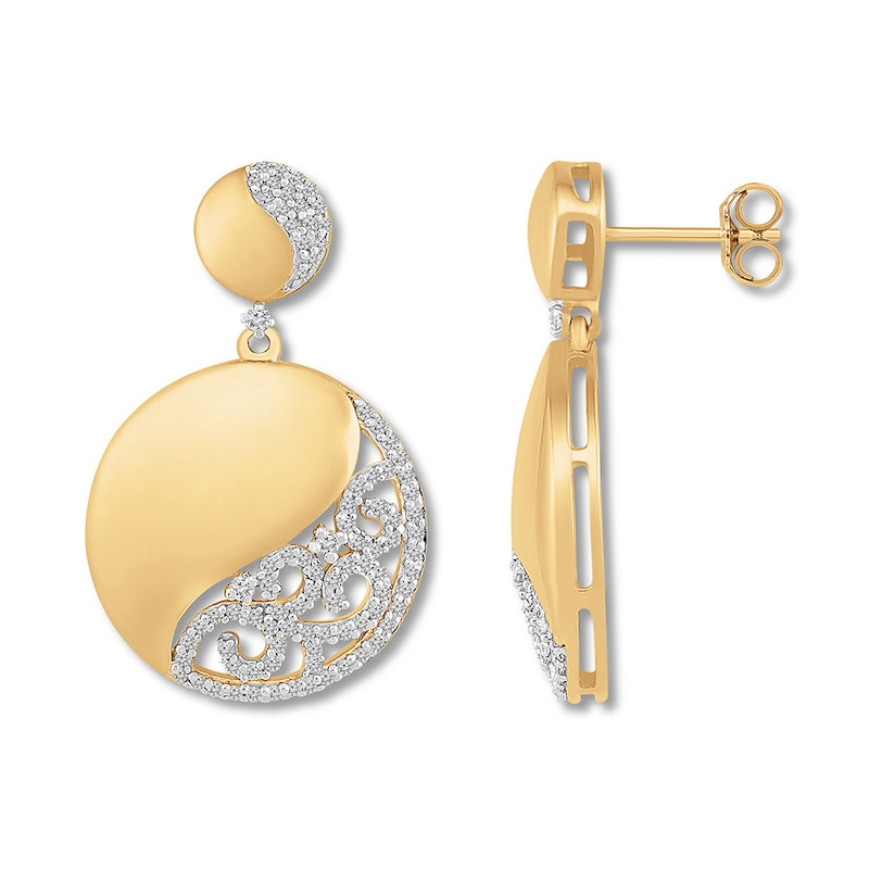 Diamond Circle Drop Earrings 1/2 ct tw Round Yellow Gold Plated