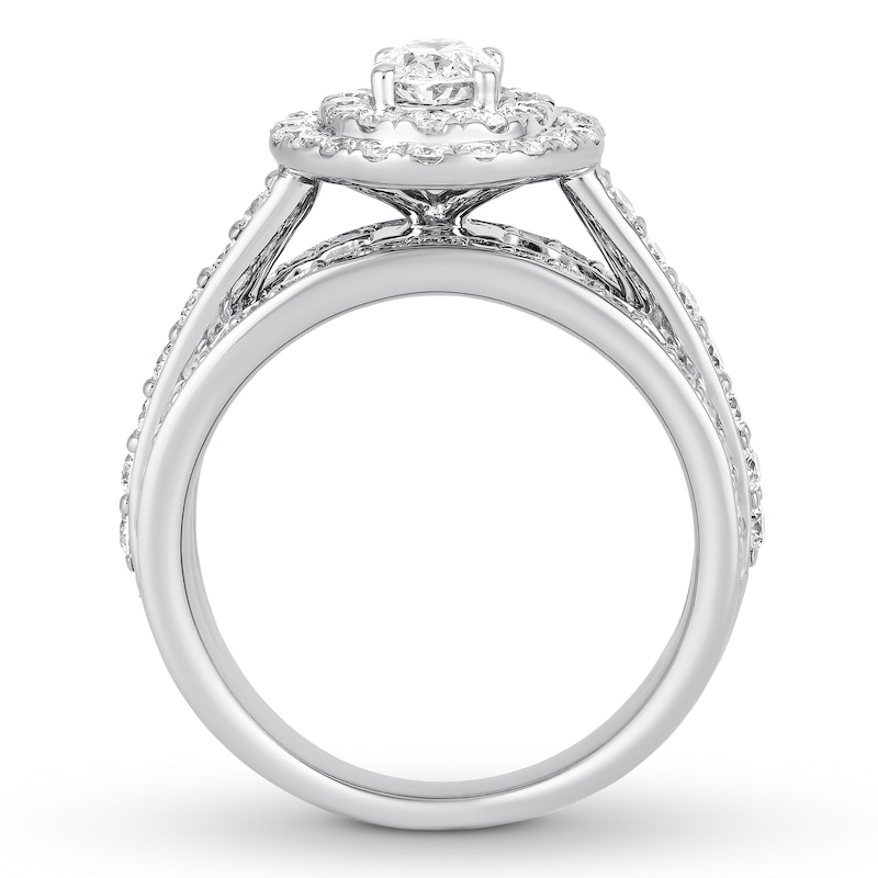 Diamond Engagement Ring 1-7/8 ct tw Oval & Round White Gold Plated