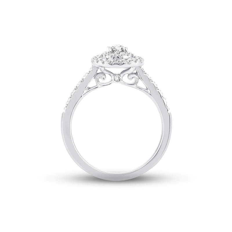 Diamond Engagement Ring 1/2 ct tw Pear & Round-cut White Gold Plated