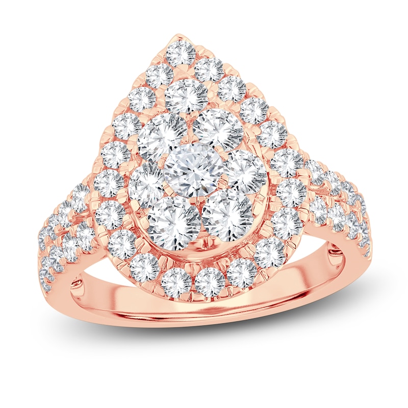 Multi-Diamond Engagement Ring 2 ct tw Round-cut Rose Gold Plated