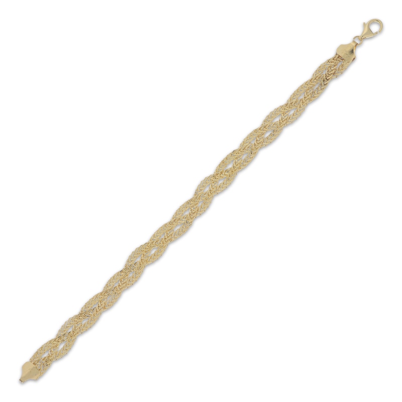 Braided Hollow Chain Bracelet Yellow Gold Plated 7.75"