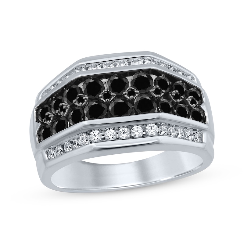 Men's Black & White Diamond Ring 2 ct tw Round-cut White Gold Plated