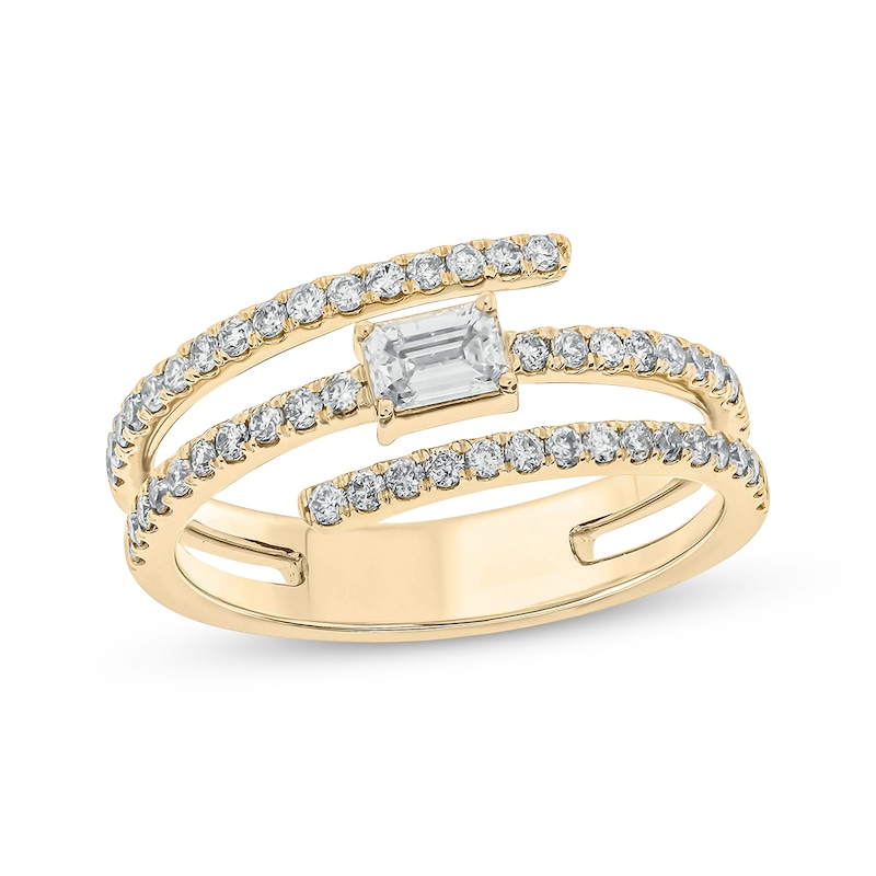 Emerald-Cut Diamond Faux-Stack Ring 7/8 ct tw Yellow Gold Plated