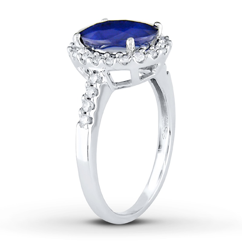 Natural Sapphire Ring 3/8 ct tw Diamonds White Gold Plated