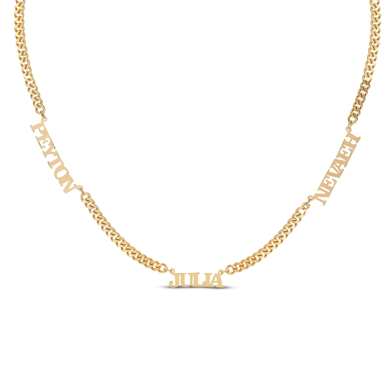 Three-Name Curb Chain Necklace Yellow Gold Plated 18"
