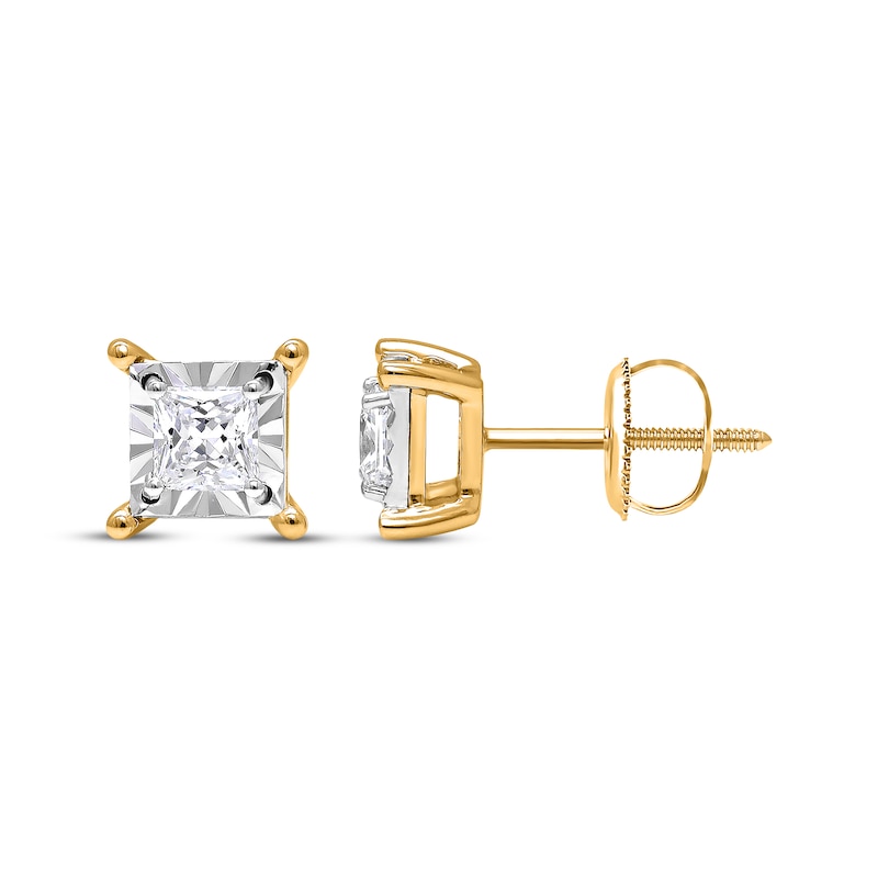 Radiant Reflections Princess-Cut Diamond Solitaire Earrings 1 ct tw Yellow Gold Plated