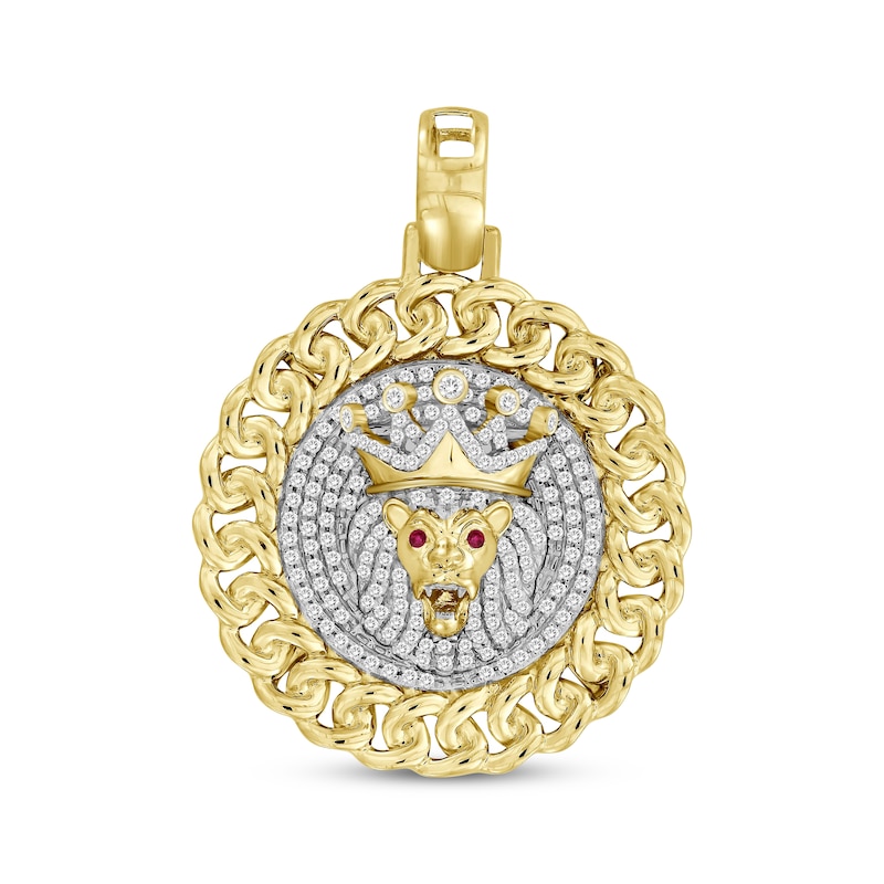 Men's Lab-Created Ruby & Diamond Lion Pendant 3/8 ct tw Yellow Gold Plated