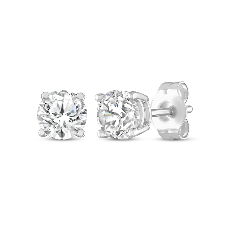 Solitaire Diamond Earrings 3/4 ct tw Round-cut White Gold Plated