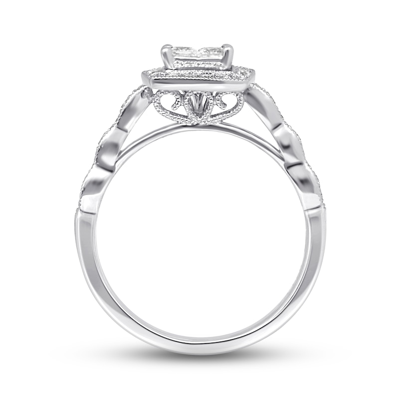 Diamond Engagement Ring 5/8 ct tw Princess & Round-cut White Gold Plated