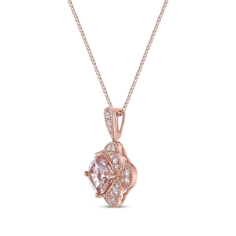 Cushion-Cut Morganite & Diamond Necklace 1/6 ct tw Rose Gold Plated 18"