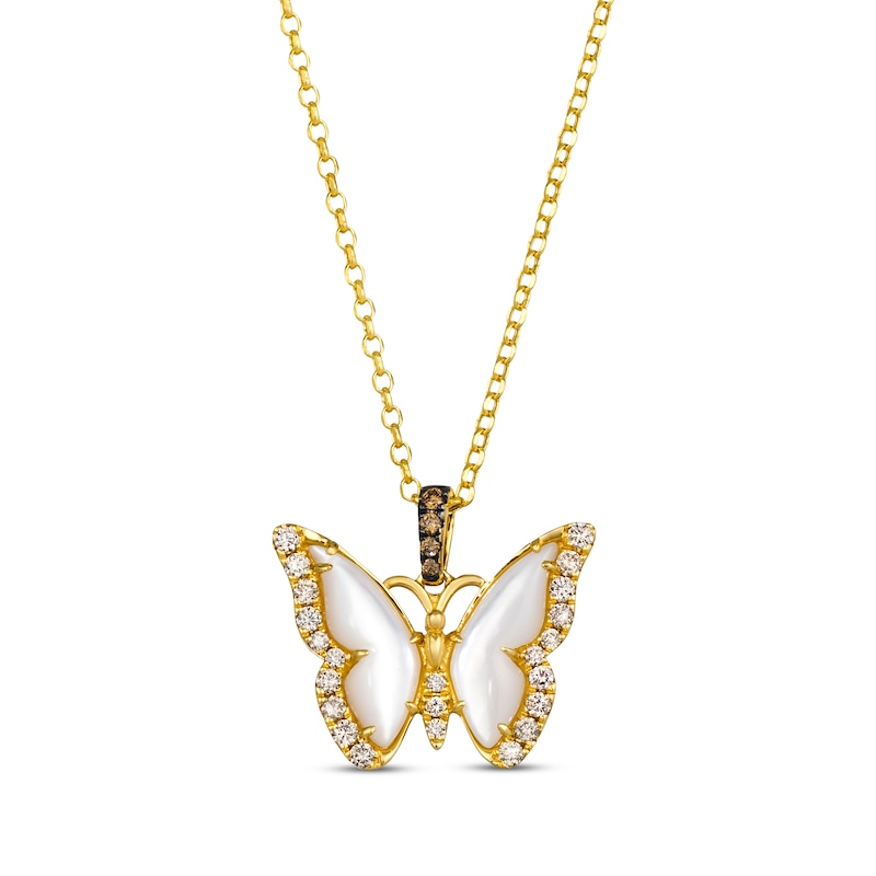 Le Vian Mother of Pearl Butterfly Necklace 3/8 ct tw Diamonds Honey Gold Plated 19"