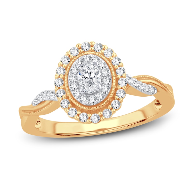 Diamond Engagement Ring 3/8 ct tw Oval & Round Yellow Gold Plated