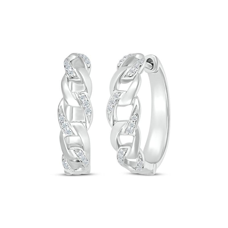 Diamond Chain Link Hoop Earrings 1/6 ct tw White Gold Plated