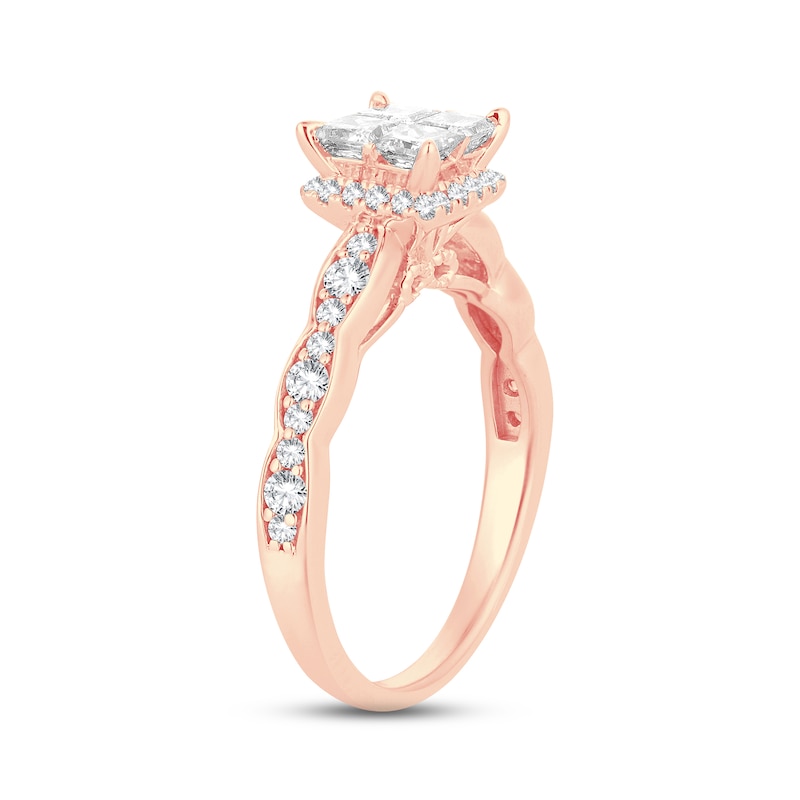 Multi-Diamond Engagement Ring 1 ct tw Princess & Round-cut Rose Gold Plated