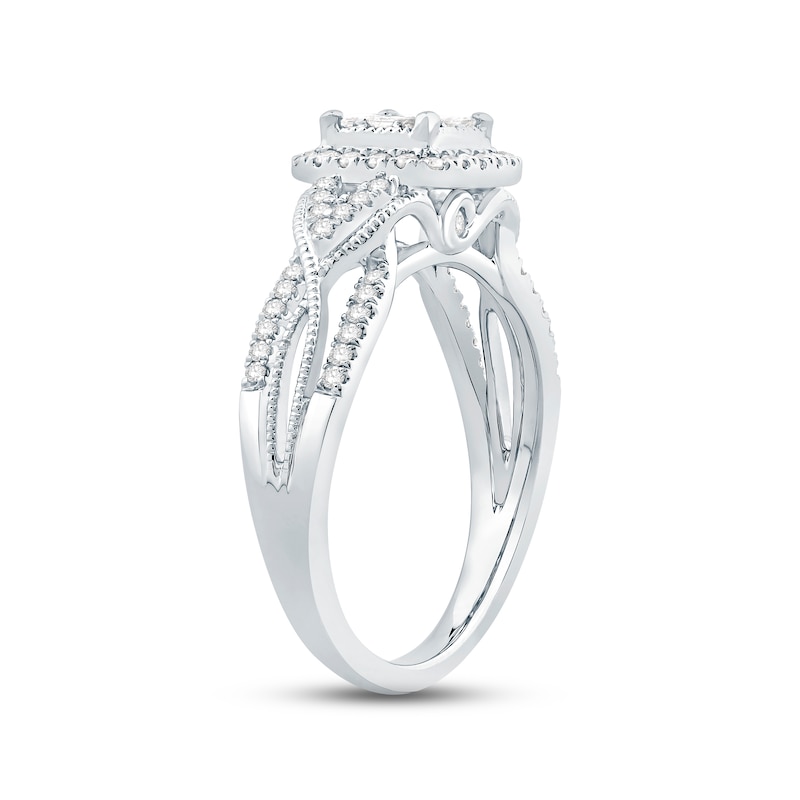Diamond Engagement Ring 1/2 ct tw Princess & Round-cut White Gold Plated