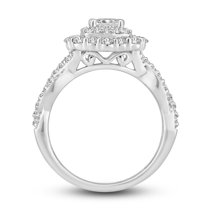 Diamond Engagement Ring 1-1/3 ct tw Princess & Round White Gold Plated