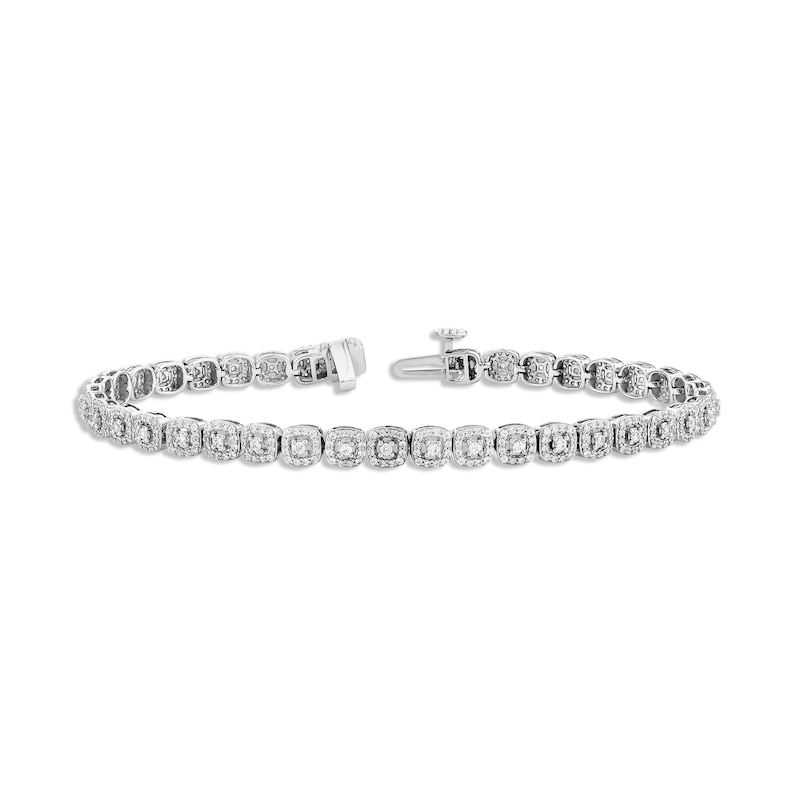 Diamond Cushion Link Halo Bracelet 2 ct tw White Gold Plated 7.25"