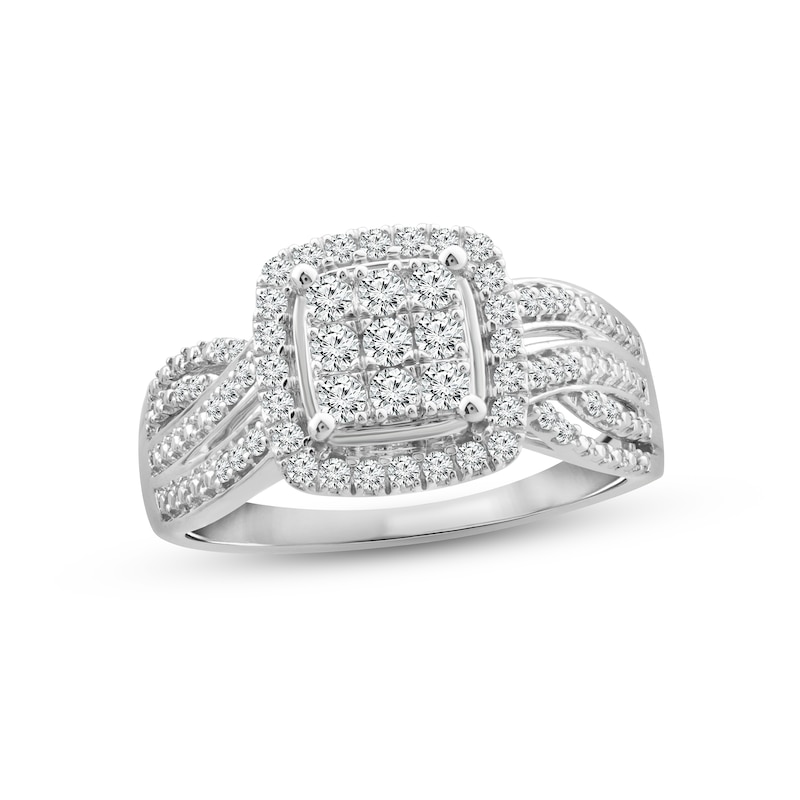 Diamond Engagement Ring 1/2 ct tw Round-cut White Gold Plated