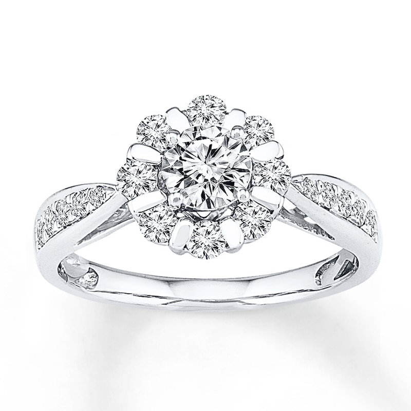 Diamond Engagement Ring 7/8 ct tw Round-cut White Gold Plated