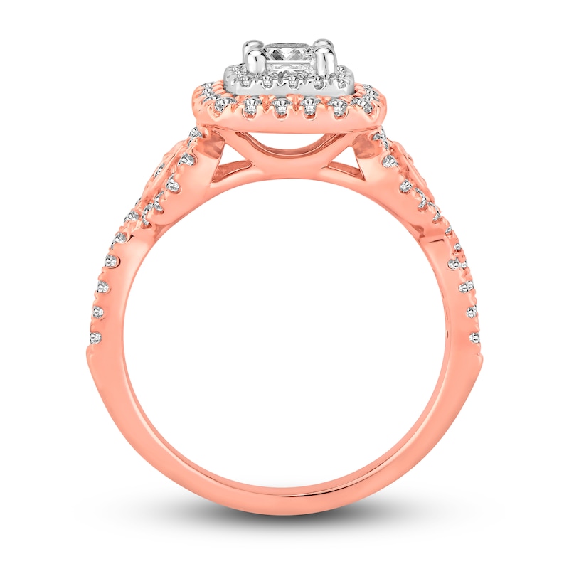 Diamond Engagement Ring 1 ct tw Princess & Round Two-Tone Gold Plated