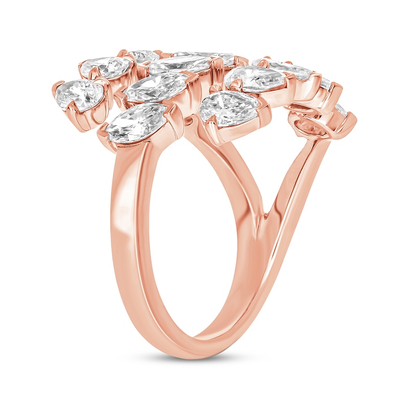 Pear-Shaped & Marquise-Cut Diamond Three-Row Bypass Ring 2-1/4 ct tw Rose Gold Plated