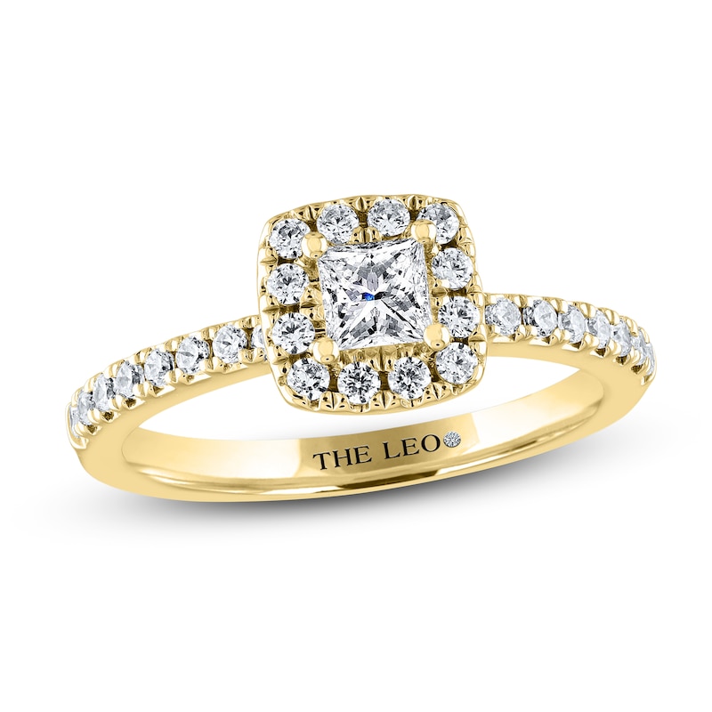 THE LEO Diamond Engagement Ring 5/8 ct tw Princess/Round Yellow Gold Plated