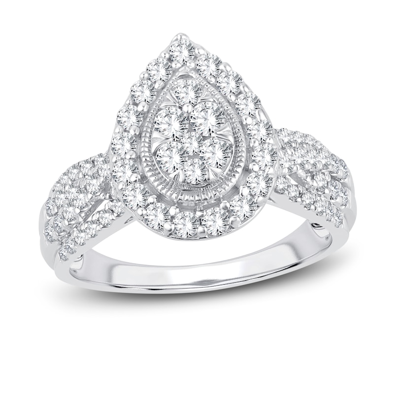 Multi-Diamond Engagement Ring 1 ct tw Round-cut White Gold Plated