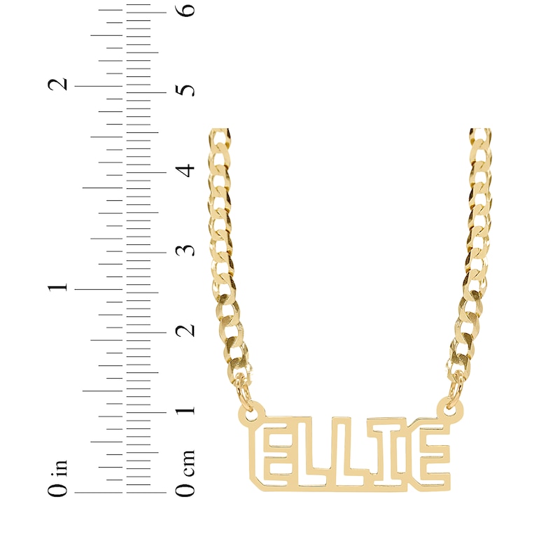 Stenciled Name Curb Chain Necklace Yellow Gold Plated 18"