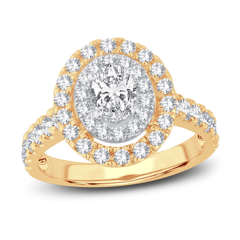 Multi-Diamond Engagement Ring 1-1/2 ct tw Oval & Round-cut Yellow Gold Plated