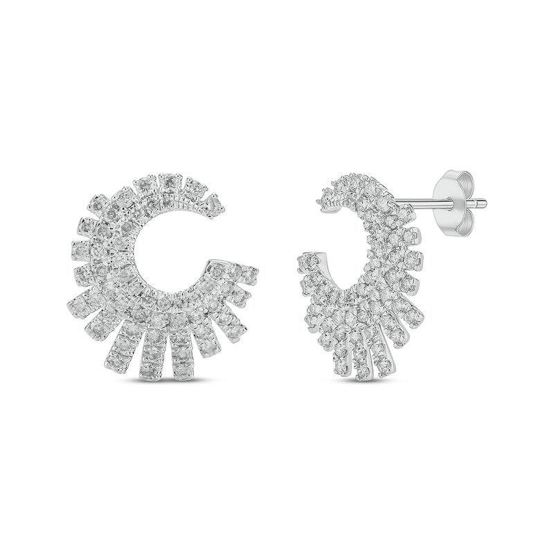Diamond Semi-Circle Sunburst Earrings 1 ct tw White Gold Plated
