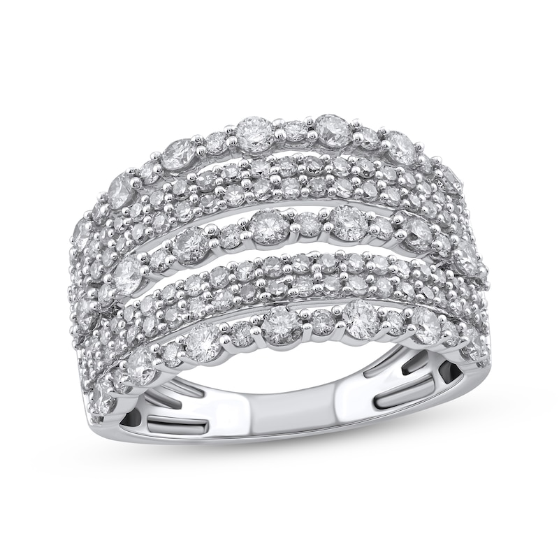 Diamond Seven-Row Ring 1-1/2 ct tw White Gold Plated